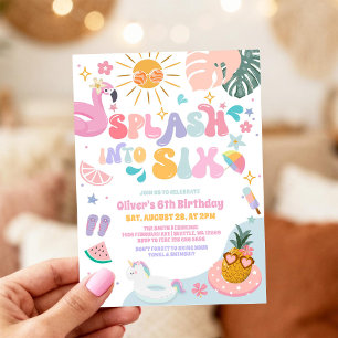 Splasha in i sex poolparty sommar 6-årsdag inbjudningar
