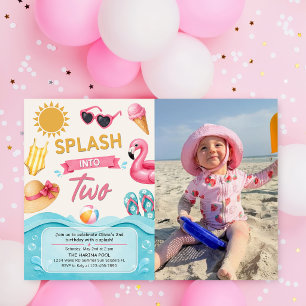 Splasha in i två sommar pool födelsedagsfest foto inbjudningar