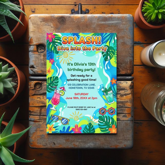 Splashdykning sommar födelsedagsfest vykort (Skapare uppladdad)