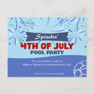 Splashin' 4:e juli poolparty inbjudan vykort
