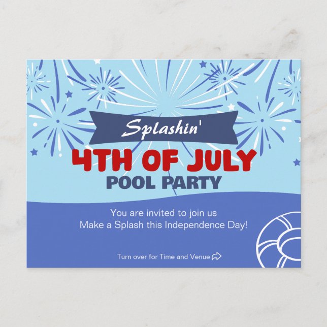 Splashin' 4:e juli poolparty inbjudan vykort (Framsida)