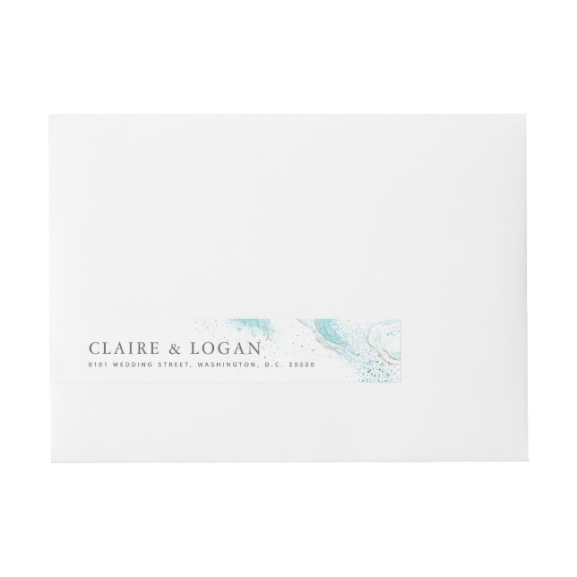 Splashing Blue Waves Coastal Wedding Etikettband (Framsidan)