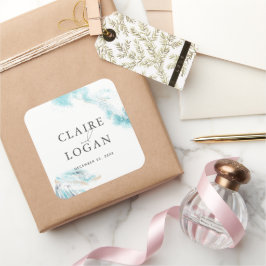 Splashing Blue Waves Coastal Wedding Fyrkantigt Klistermärke