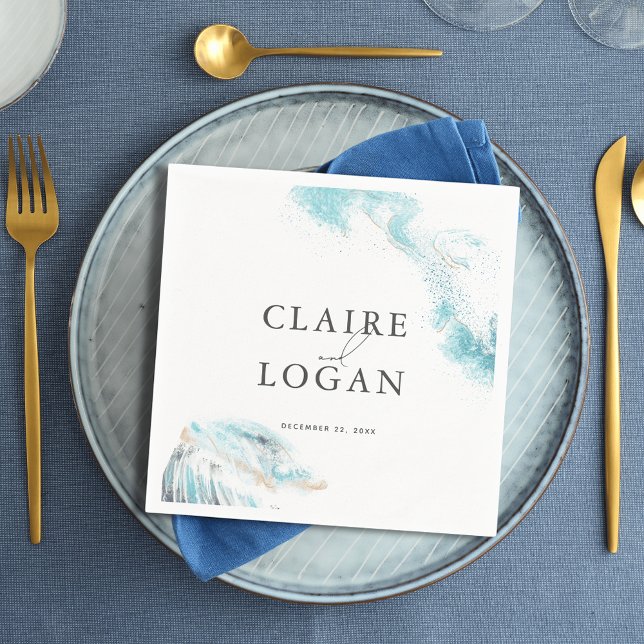Splashing Blue Waves Coastal Wedding Pappersservett (Skapare uppladdad)
