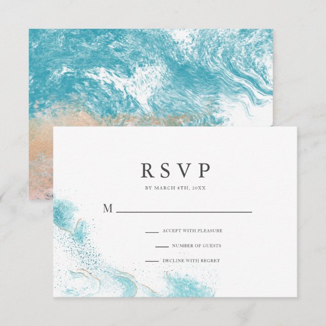 Splashing Blue Waves Coastal Wedding RSVP Card OSA Kort (Fram/baksida)