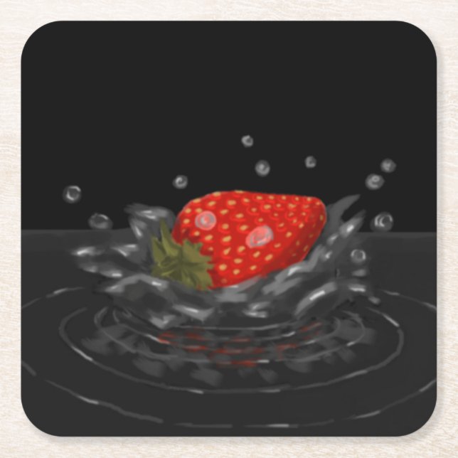 Splashing strawberry underlägg papper kvadrat (Framsidan)
