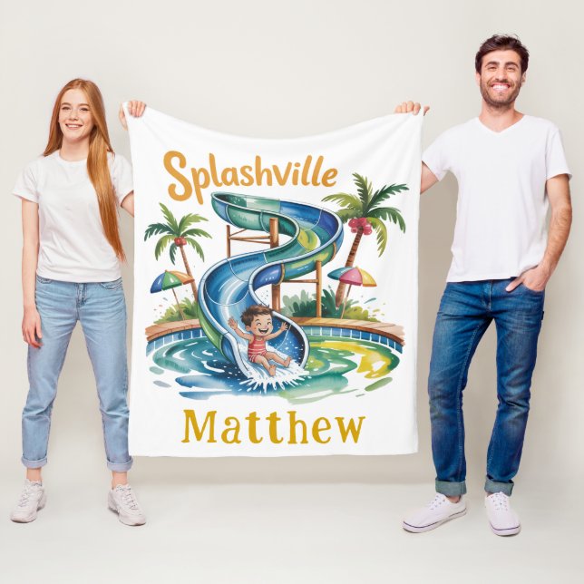 Splashville Vatten Slide Boy Födelsedagsfest Gift Fleecefilt (På plats)