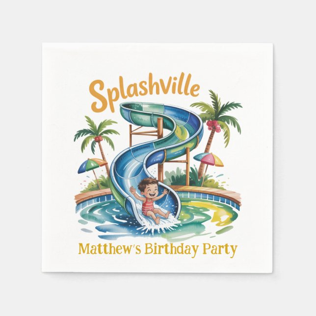 Splashville Vatten Slide Boy Födelsedagsfest Pappersservett (Framsidan)