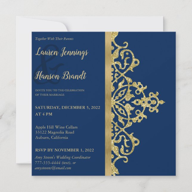 Splashy Guld Elegance Wedding bjudande Inbjudningar (Framsida)