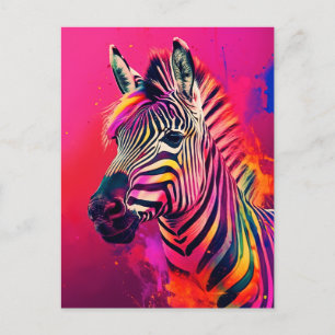 Splashy Rainbow Zebra Postcard Vykort