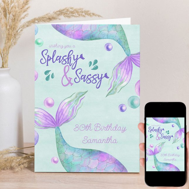 Splashy & Sassy any age Sjöjungfru Birday Kort (Skapare uppladdad)