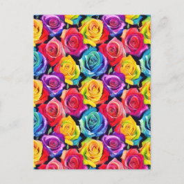 Splashy watercolor roses pattern vykort