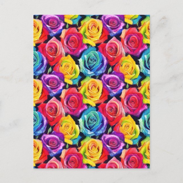 Splashy watercolor roses pattern vykort (Framsida)