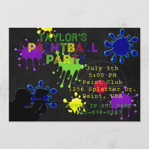 Splat för svart för svart tavla för Paintballparty Inbjudningar