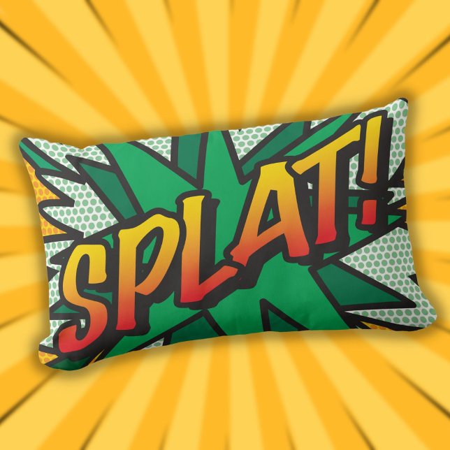 SPLAT Kul Retro Serietidning Popkonst Lumbarkudde (SPLAT Fun Retro Comic Book Pop Art Lumbar Pillow)
