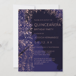 Splatter Brushstroke Quinceañera Ro Guld Inbjudningar