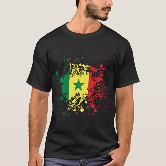 Splatter för Senegal flaggabläck Tee (Framsida)