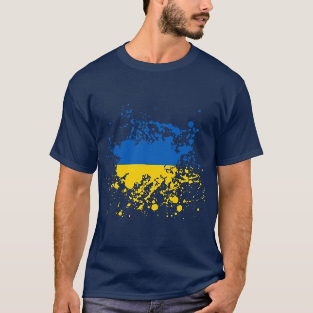 Splatter för Ukraina flaggabläck Tee (Framsida)