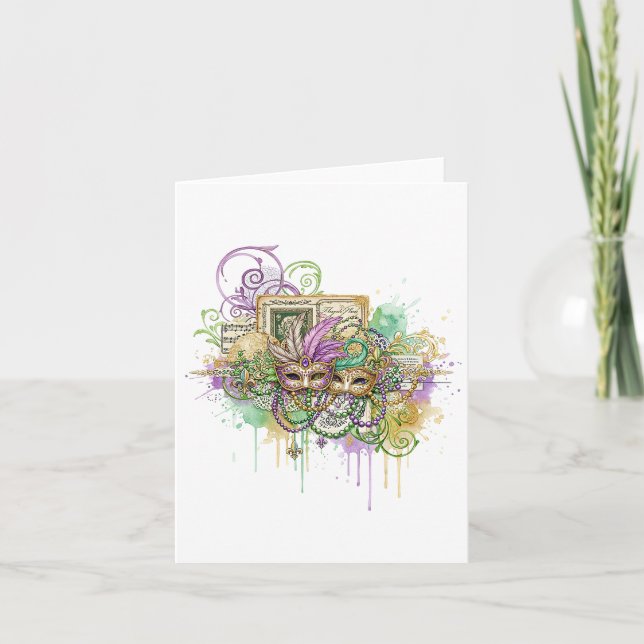 Splatter Mardi Gras-kollage Helgkort (Framsida)