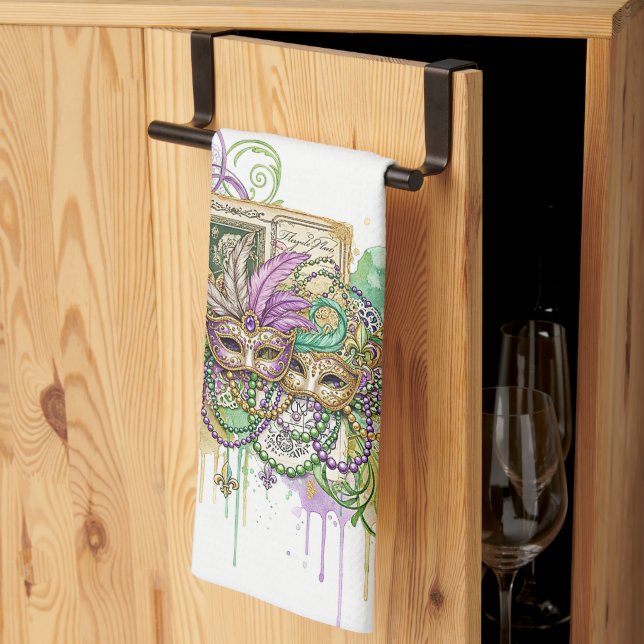 Splatter Mardi Gras-kollage Kökshandduk (Thirds Fold)