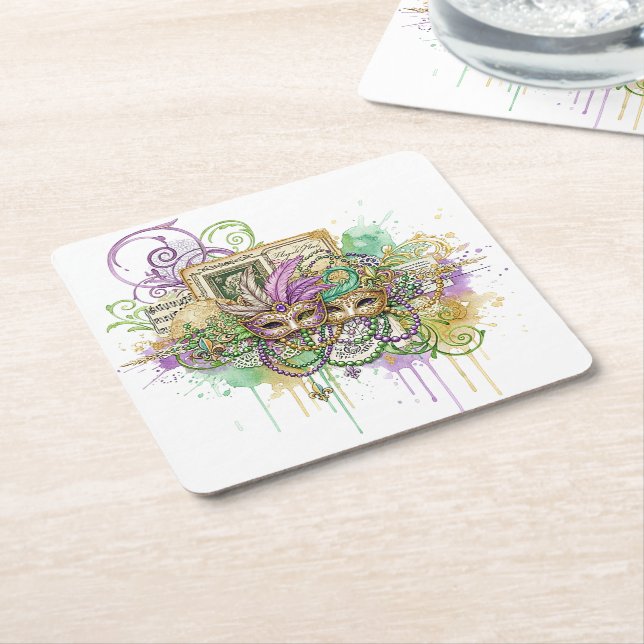 Splatter Mardi Gras-kollage Underlägg Papper Kvadrat (Vinklad)