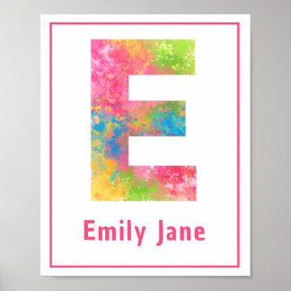Splatter Paint Letter E Custom Nursery Print Poster