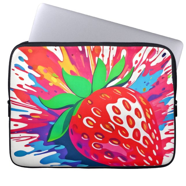 Splatter Strawberry Stänk Laptop Fodral (Framsidan)