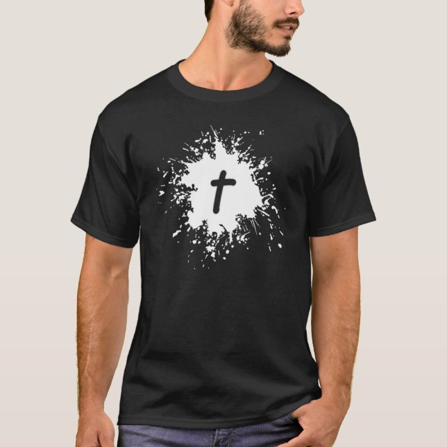 Splatter with Cross Christian Inspirational Men Wo T Shirt (Framsida)