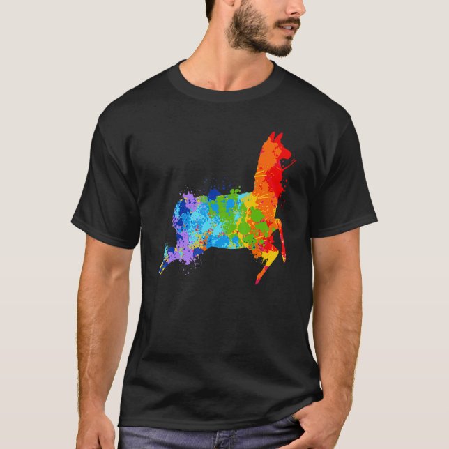 Splattering Paint Llama Drip Painting Llama T Shirt (Framsida)