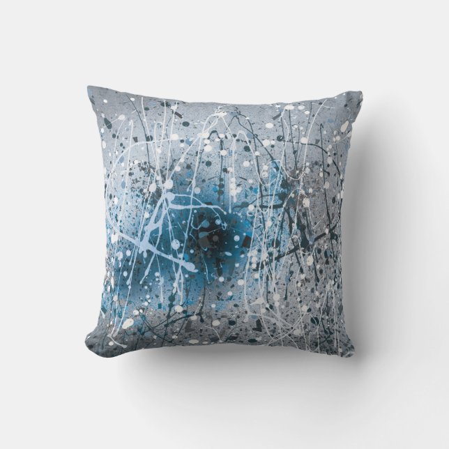 Splatters målar blått kudde (Framsida)