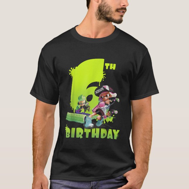 Splatun Inkling 6e Birthday Grönt Splatter Portr T Shirt (Framsida)