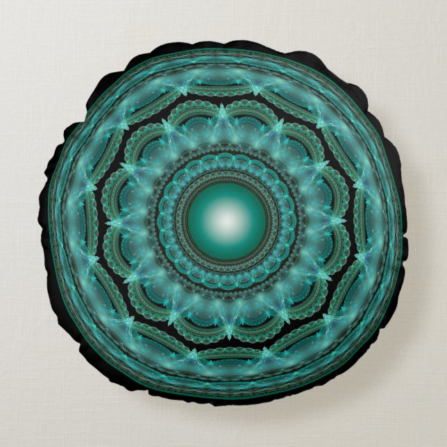 Splenal fractal glansig mandala rund kudde (Framsidan)