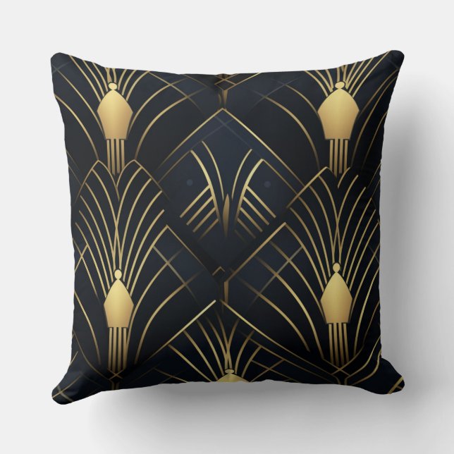 Splendeur Nocturne - Or et Noir Art Déco Kudde (Baksida)
