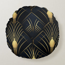 Splendeur Nocturne - Or et Noir Art Déco Rund Kudde