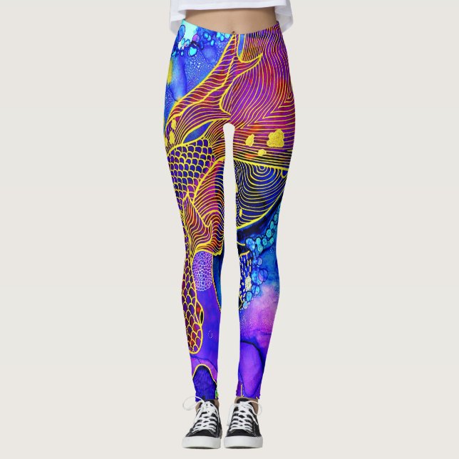 SplendidLee - Abstrakt Fish Art Print Leggings (Framsida)