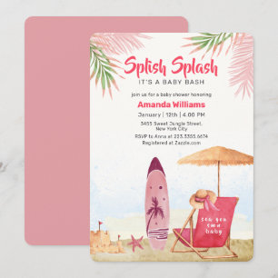 Splish Splash Aloha Surfbräda Beach Babyfirande Inbjudningar