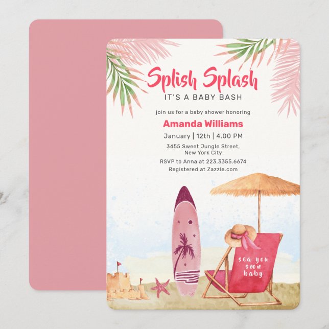 Splish Splash Aloha Surfbräda Beach Babyfirande  Inbjudningar (Fram/baksida)