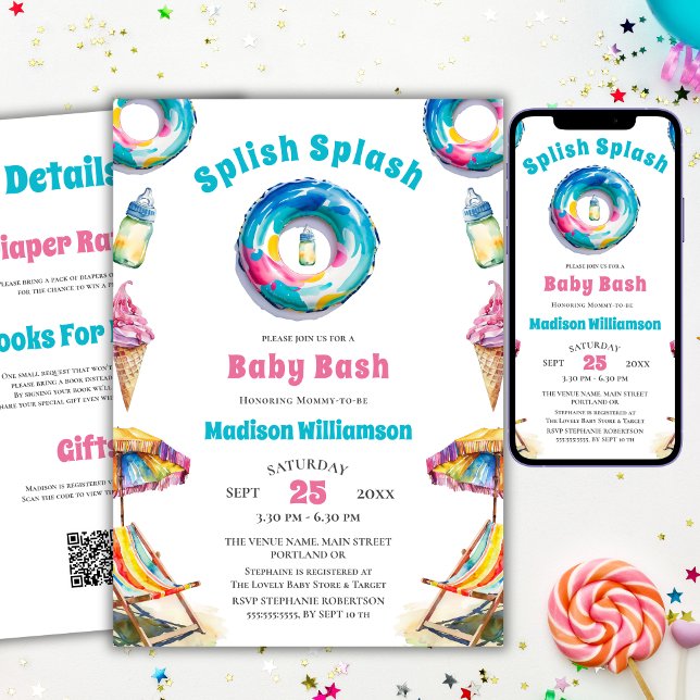 Splish Splash Baby Bash Sommar Baby Shower QR-kod Inbjudningar (Skapare uppladdad)
