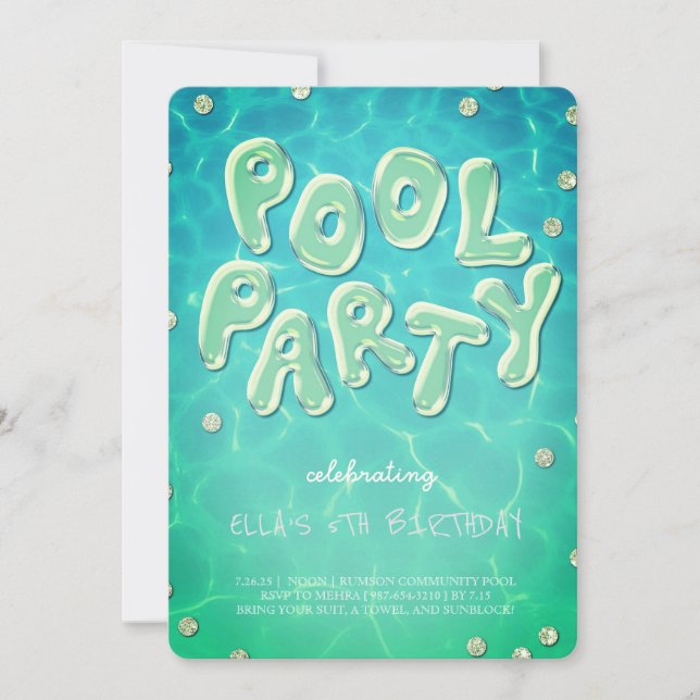 Splish Splash Birthday Bash Pool Party Invitation Inbjudningar (Framsida)