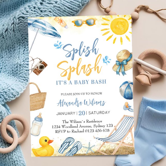 Splish Splash Blå Pojke Baby Shower Inbjudningar (Skapare uppladdad)