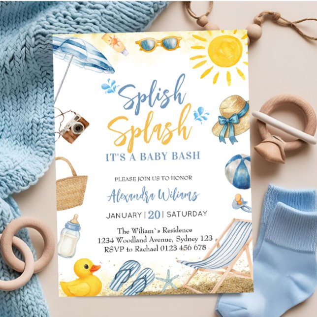 Splish Splash Blå Pojke Baby Shower Inbjudningar (Skapare uppladdad)