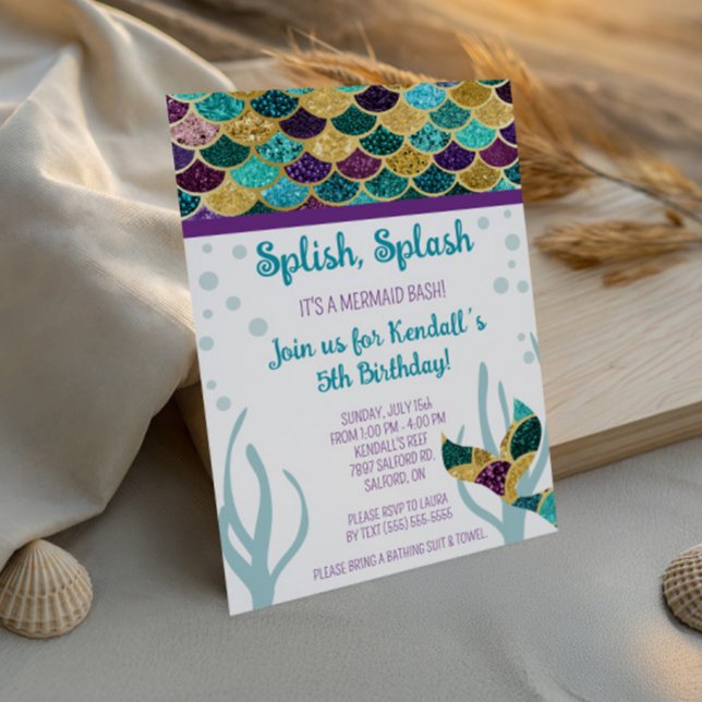 Splish, Splash, det är en Mermaid Bash födelsedags Inbjudningar (Skapare uppladdad)