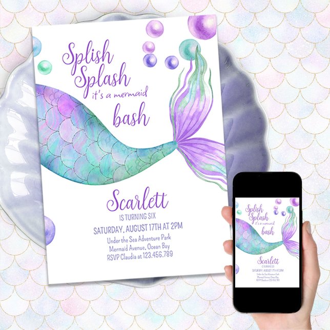 Splish Splash det är en Mermaid Bash Födelsedagsfe Inbjudningar (Skapare uppladdad)