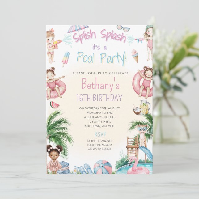 Splish Splash Det är en poolparty sommar inbjudan (Stående Fram)