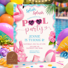 Splish Splash Flicka pool party Födelsedagsinbjuda Inbjudningar
