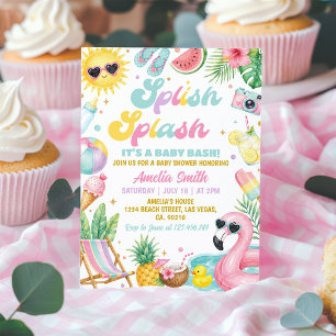 Splish Splash Flickor Pool Party Sommar Bebis Dopp Inbjudningar