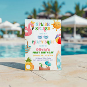 Splish Splash Födelsedagsfest Tjej Poolparty Inbjudningar