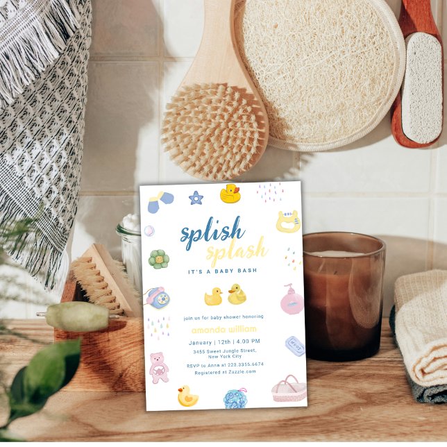 Splish Splash gummianka bad baby shower   Inbjudningar (Splish Splash Rubber Duck Bath Baby Shower Invitation)