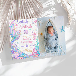 Splish Splash Havfrue 6-års födelsedag Inbjudningar