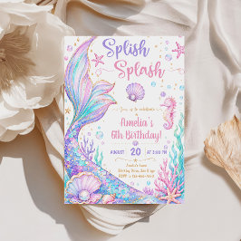 Splish Splash Havfrue 6-års födelsedag Inbjudningar